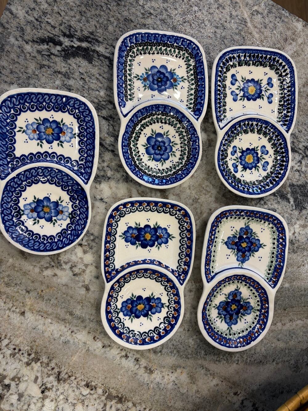 Ceramika Artystyczna Polish UNIKAT Mismatched Coffee Cake Trayof 5 Multi Pattern